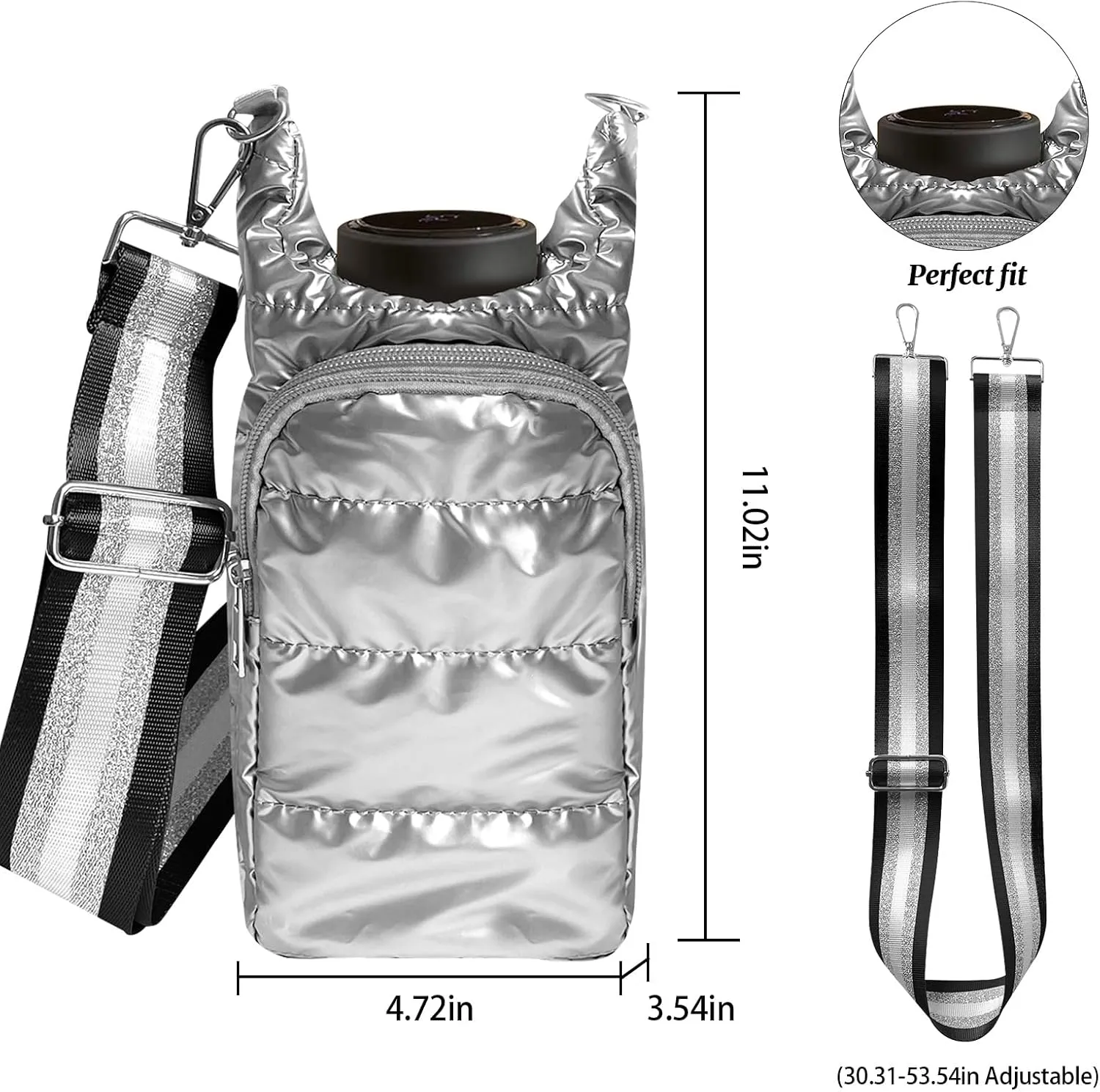 Water Bottle Carrier Bag with Strap | Hydrobag Crossbody Water Bottle Holder | Puffer Quilted Hydrobag with Adjustable Strap