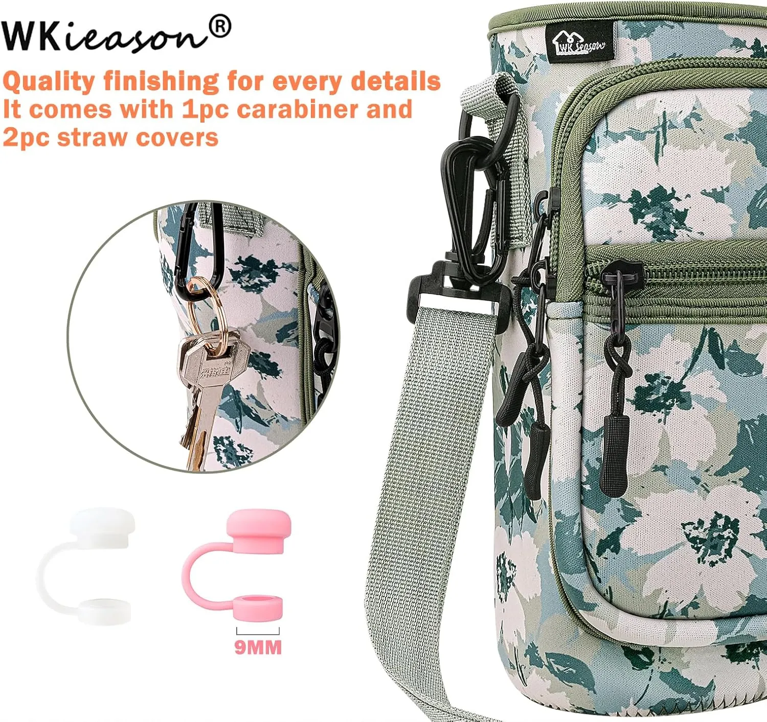 Water Bottle Carrier Bag with Strap Tumble Carrier Bag Pouch with Phone Pocket Strap for Stanley Cup Accessories 40 oz Water Bottle Holder Sling with Strap, 2PC Straw Cover and 1pc Carabiner