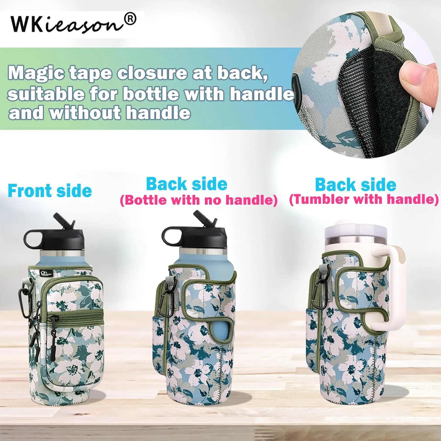 Water Bottle Carrier Bag with Strap Tumble Carrier Bag Pouch with Phone Pocket Strap for Stanley Cup Accessories 40 oz Water Bottle Holder Sling with Strap, 2PC Straw Cover and 1pc Carabiner