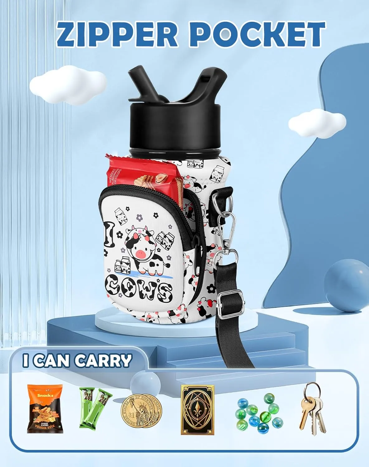 Water Bottle Carrier with Strap - Insulated Kids Water Bottle Holder for Boys Girls Bottle Bag for 10-18Oz