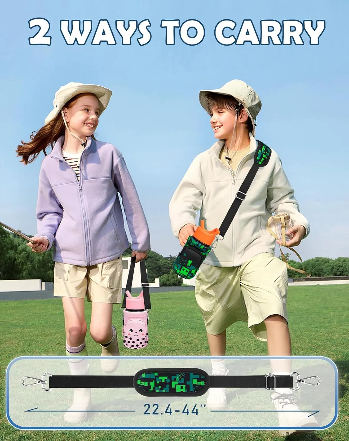 Water Bottle Carrier with Strap - Insulated Kids Water Bottle Holder for Boys Girls Bottle Bag for 10-18Oz