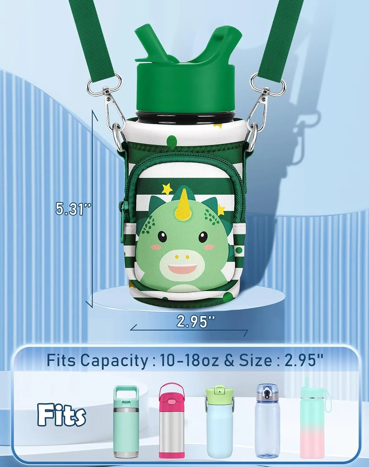 Water Bottle Carrier with Strap - Insulated Kids Water Bottle Holder for Boys Girls Bottle Bag for 10-18Oz