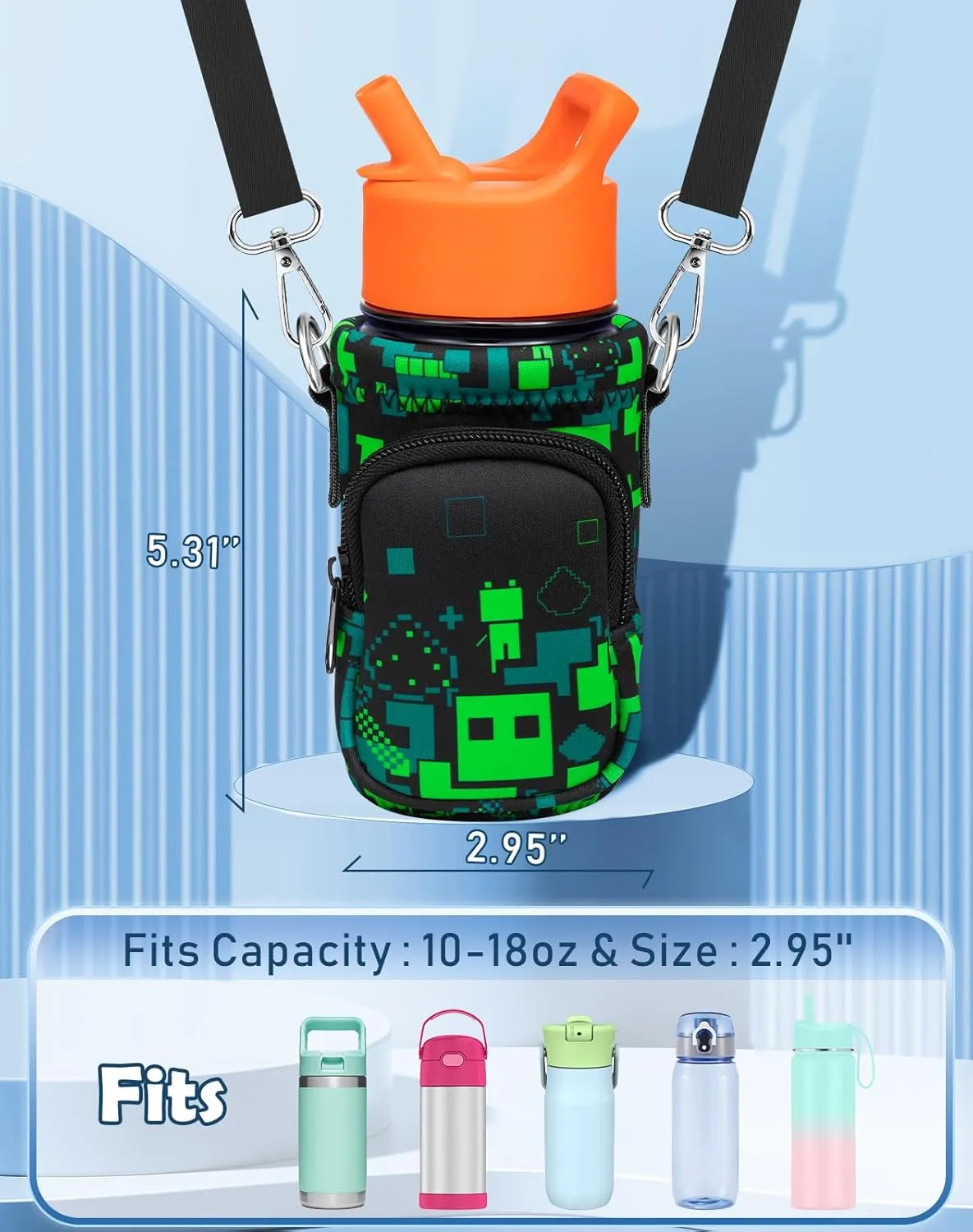 Water Bottle Carrier with Strap - Insulated Kids Water Bottle Holder for Boys Girls Bottle Bag for 10-18Oz