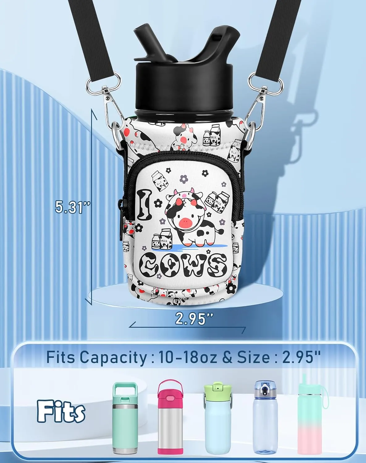 Water Bottle Carrier with Strap - Insulated Kids Water Bottle Holder for Boys Girls Bottle Bag for 10-18Oz
