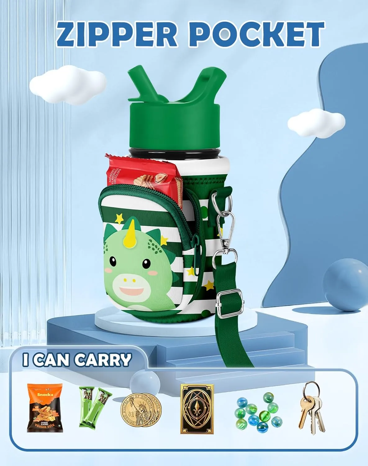 Water Bottle Carrier with Strap - Insulated Kids Water Bottle Holder for Boys Girls Bottle Bag for 10-18Oz