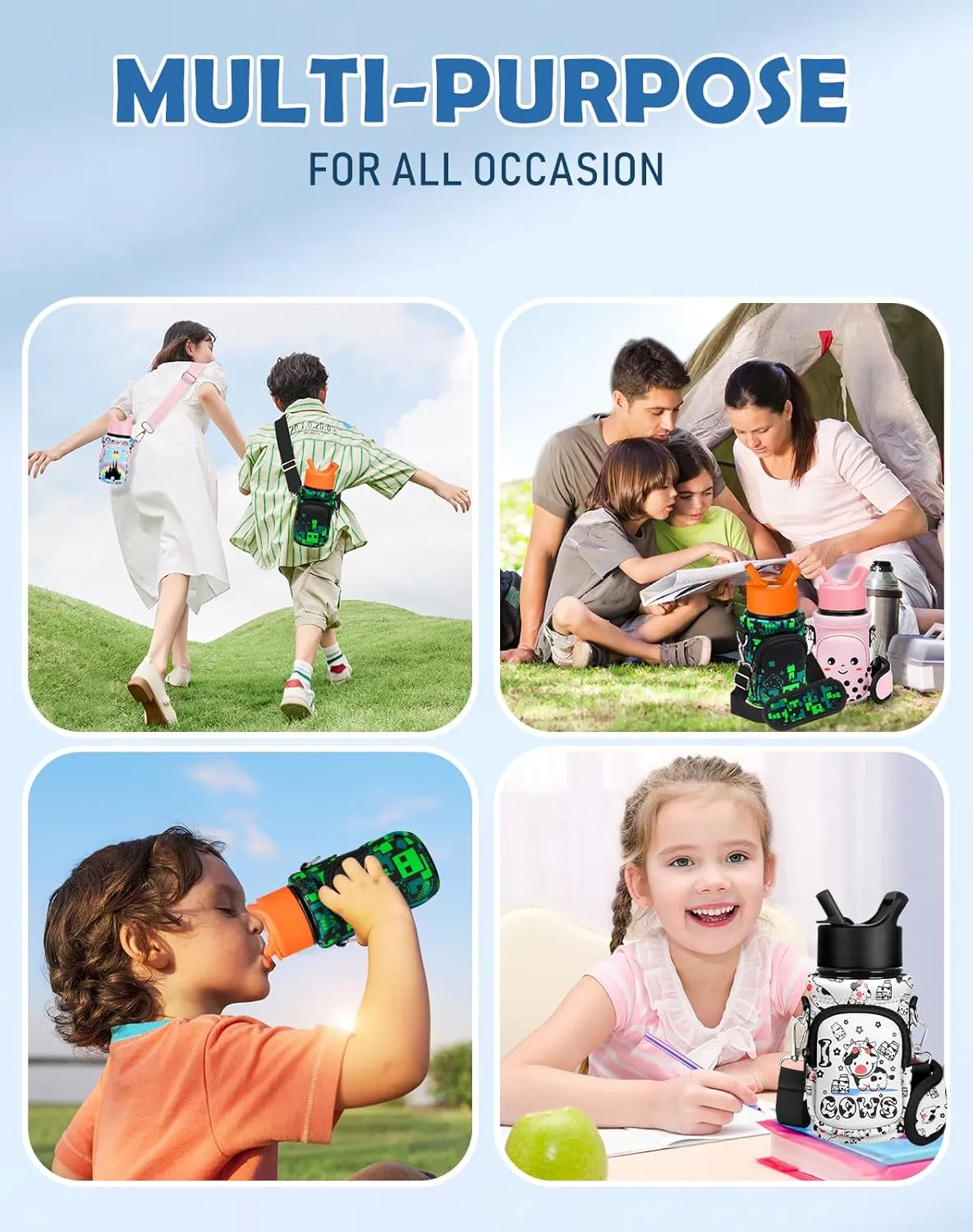 Water Bottle Carrier with Strap - Insulated Kids Water Bottle Holder for Boys Girls Bottle Bag for 10-18Oz
