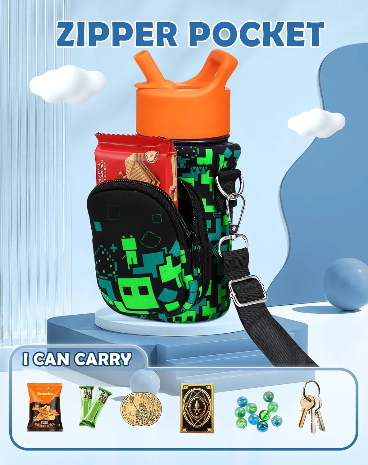 Water Bottle Carrier with Strap - Insulated Kids Water Bottle Holder for Boys Girls Bottle Bag for 10-18Oz