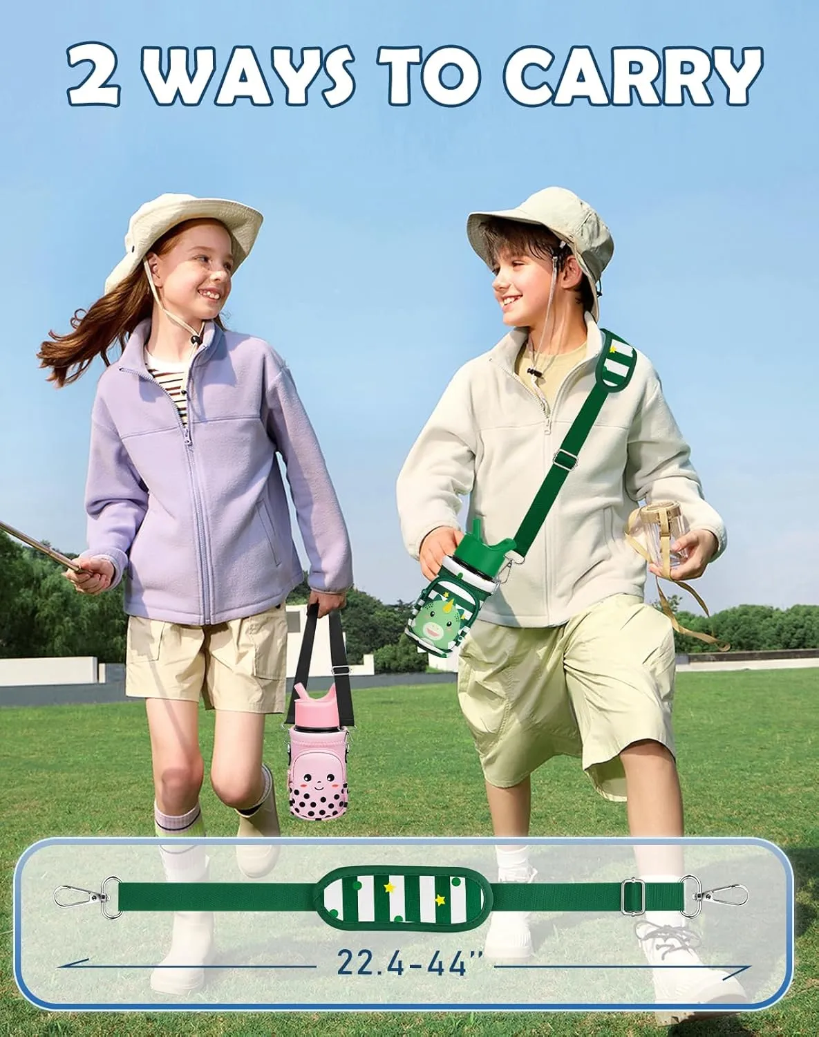 Water Bottle Carrier with Strap - Insulated Kids Water Bottle Holder for Boys Girls Bottle Bag for 10-18Oz