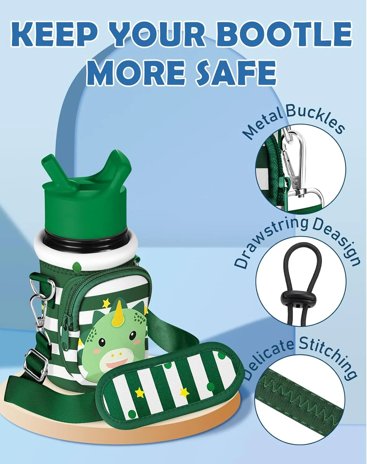 Water Bottle Carrier with Strap - Insulated Kids Water Bottle Holder for Boys Girls Bottle Bag for 10-18Oz