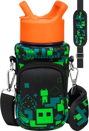 Water Bottle Carrier with Strap - Insulated Kids Water Bottle Holder for Boys Girls Bottle Bag for 10-18Oz
