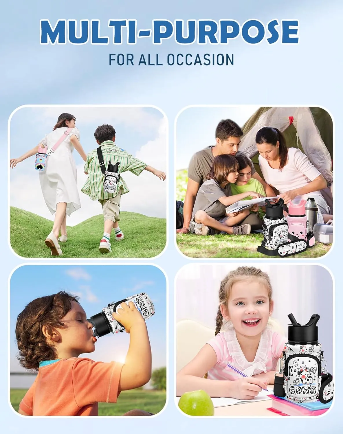 Water Bottle Carrier with Strap - Insulated Kids Water Bottle Holder for Boys Girls Bottle Bag for 10-18Oz
