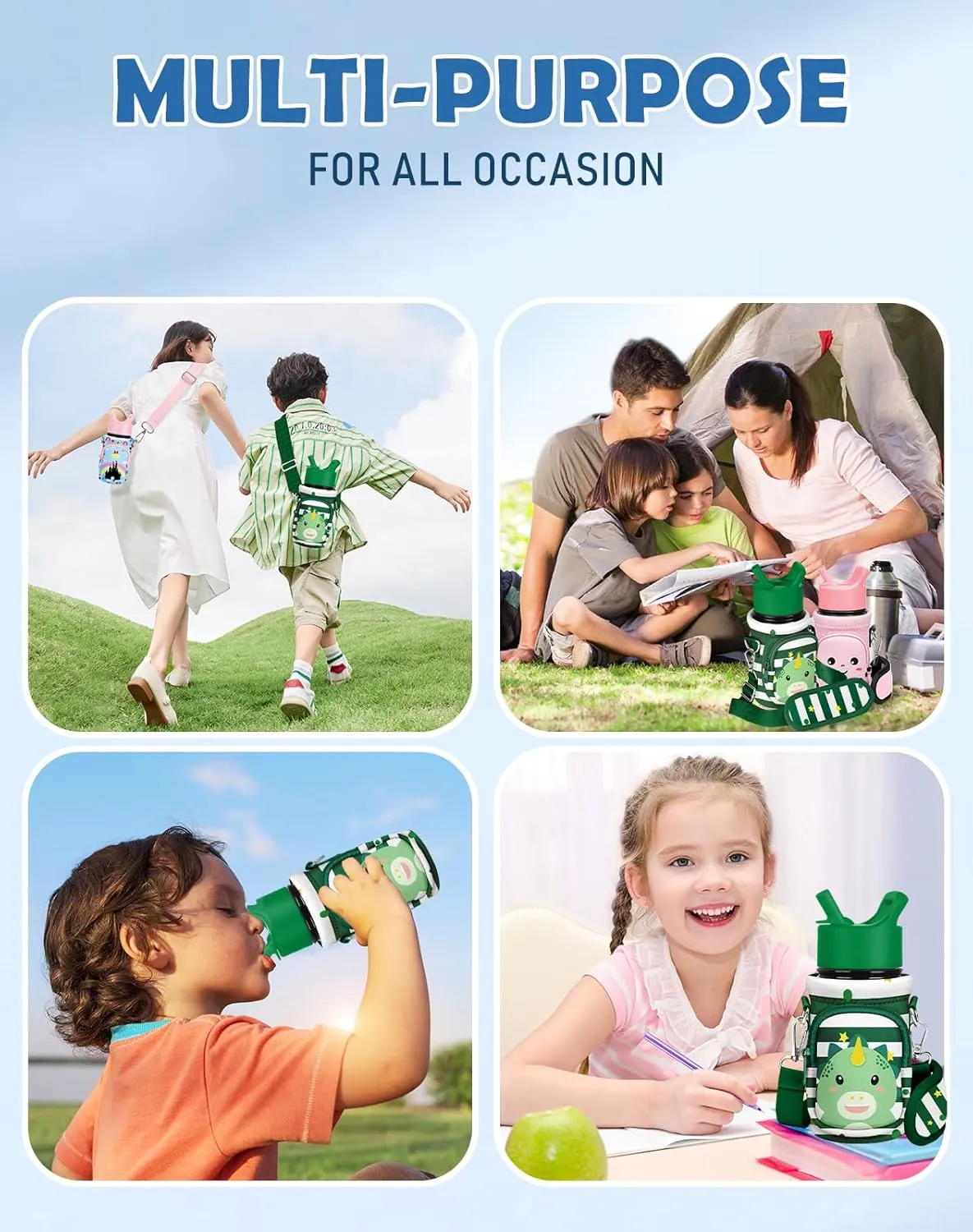 Water Bottle Carrier with Strap - Insulated Kids Water Bottle Holder for Boys Girls Bottle Bag for 10-18Oz