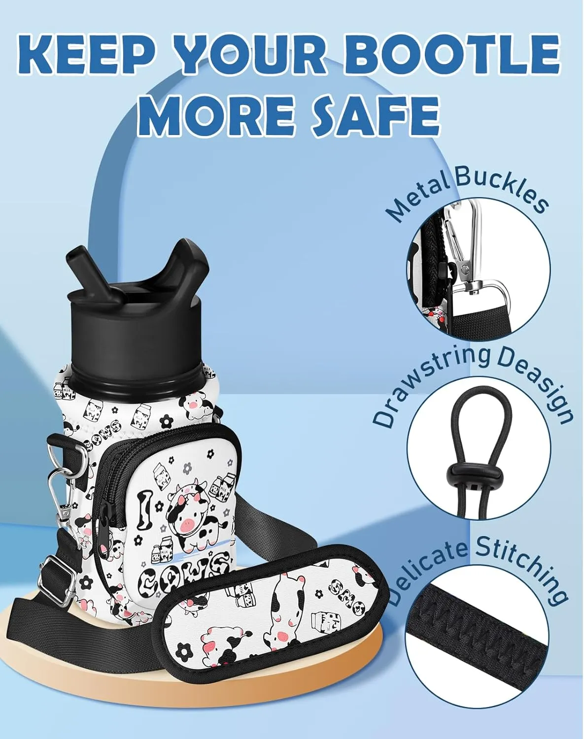 Water Bottle Carrier with Strap - Insulated Kids Water Bottle Holder for Boys Girls Bottle Bag for 10-18Oz