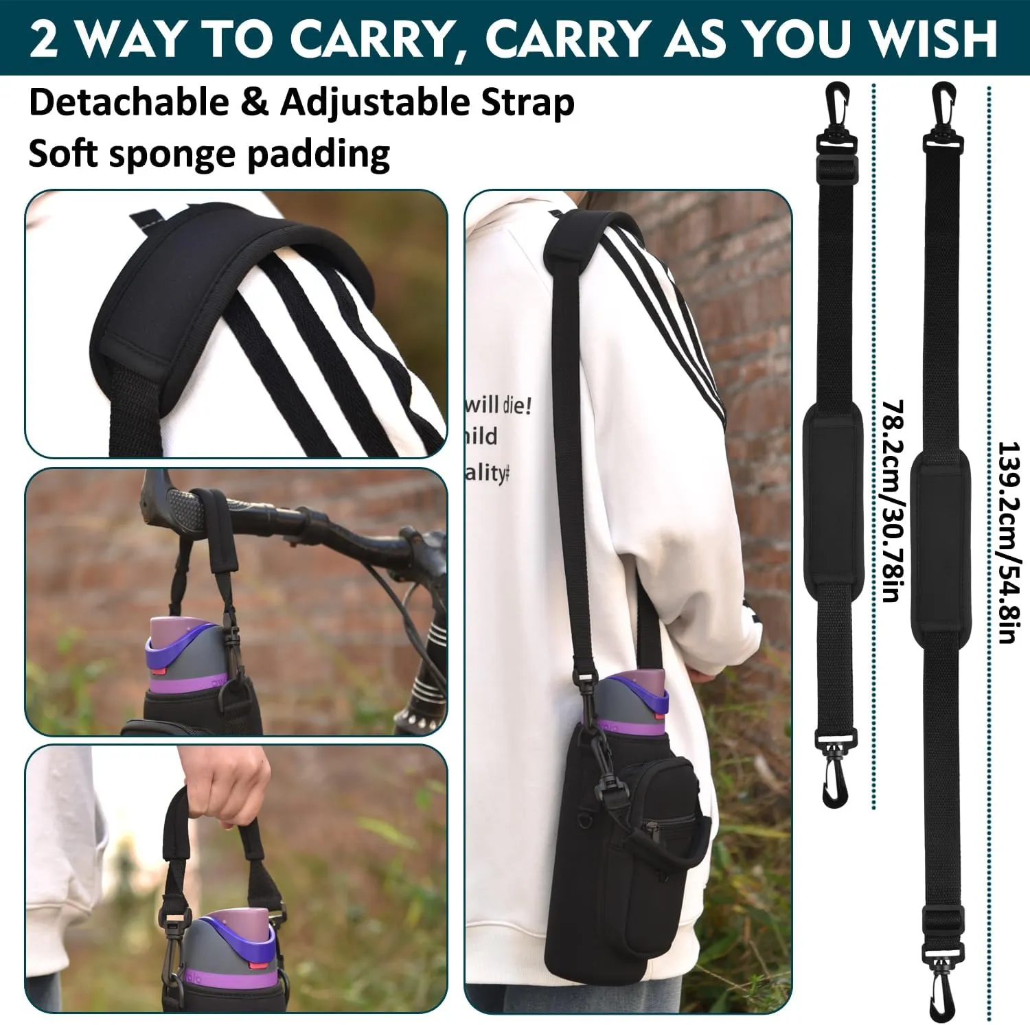 Water Bottle Holder Bag with Phone Pocket for Owala FreeSip 24 32 40 oz Neoprene Cup Carrier Pouch for Hiking Travelling etc
