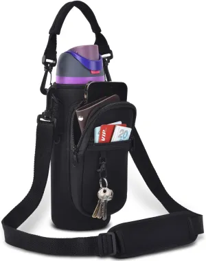 Water Bottle Holder Bag with Phone Pocket for Owala FreeSip 24 32 40 oz Neoprene Cup Carrier Pouch for Hiking Travelling etc