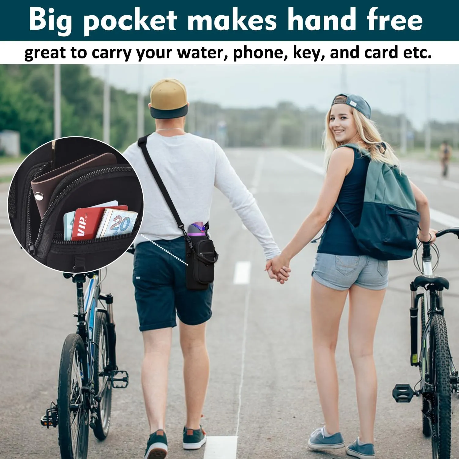 Water Bottle Holder Bag with Phone Pocket for Owala FreeSip 24 32 40 oz Neoprene Cup Carrier Pouch for Hiking Travelling etc