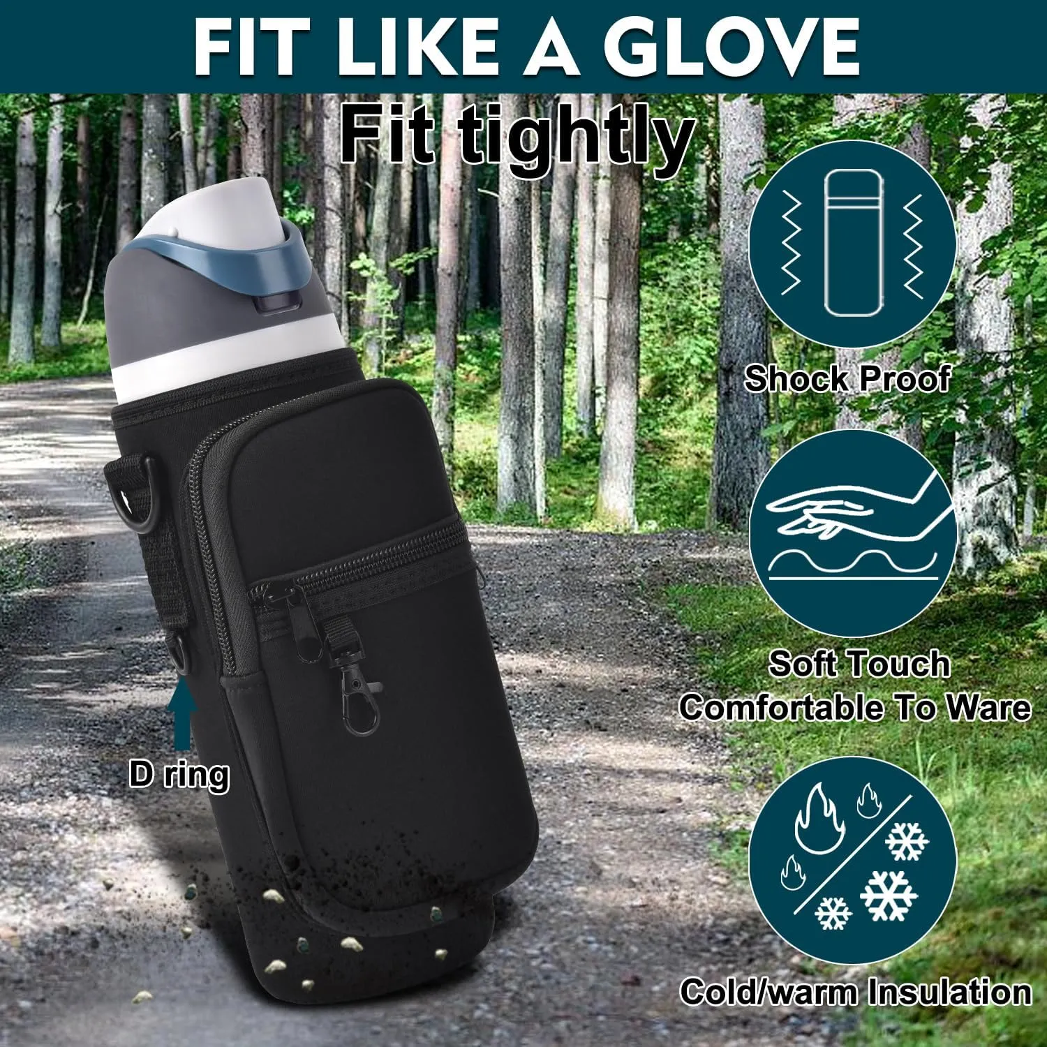 Water Bottle Holder Bag with Phone Pocket for Owala FreeSip 24 32 40 oz Neoprene Cup Carrier Pouch for Hiking Travelling etc