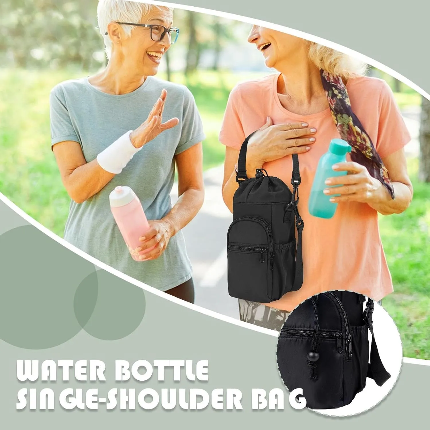 Water Bottle Holder | Portable Insulated Bottle Bag, Large Capacity Lightweight Waterproofing Bag, Organization Pocket for Hiking Sports Fishing and Outdoor Adventure, Black, Consulte la descripción