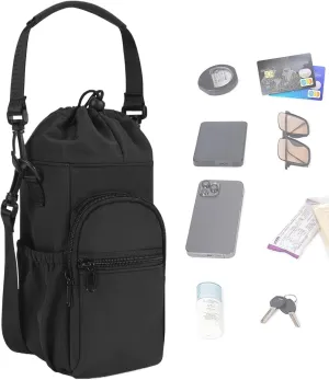 Water Bottle Holder | Portable Insulated Bottle Bag, Large Capacity Lightweight Waterproofing Bag, Organization Pocket for Hiking Sports Fishing and Outdoor Adventure, Black, Consulte la descripción