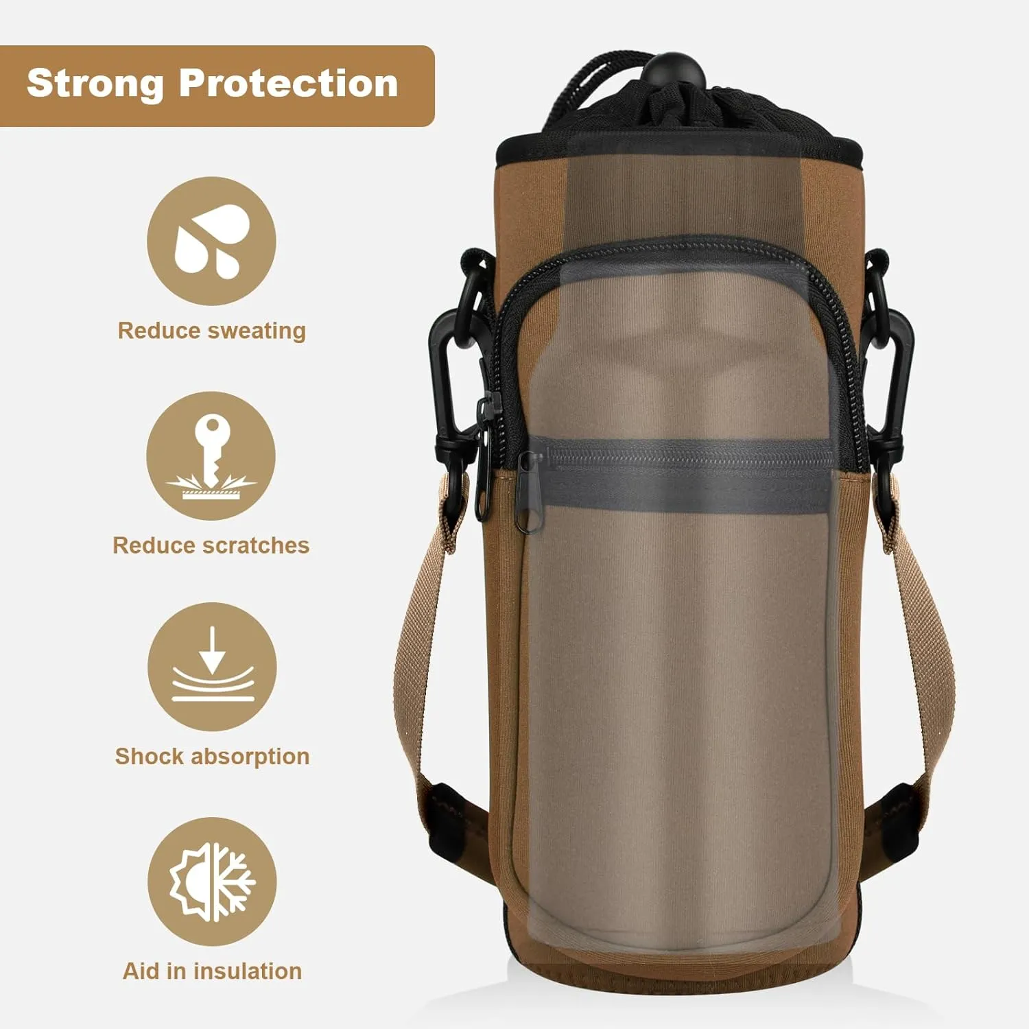 Water Bottle Holder with Strap, Water Bottle Carrier Bag with Phone Pocket, Shoulder Hand Strap Insulated Neoprene 32/40 oz Water Bottle Sleeve for Walking Hiking Camping Gym
