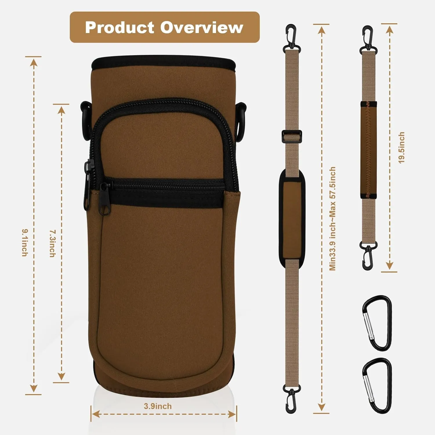 Water Bottle Holder with Strap, Water Bottle Carrier Bag with Phone Pocket, Shoulder Hand Strap Insulated Neoprene 32/40 oz Water Bottle Sleeve for Walking Hiking Camping Gym