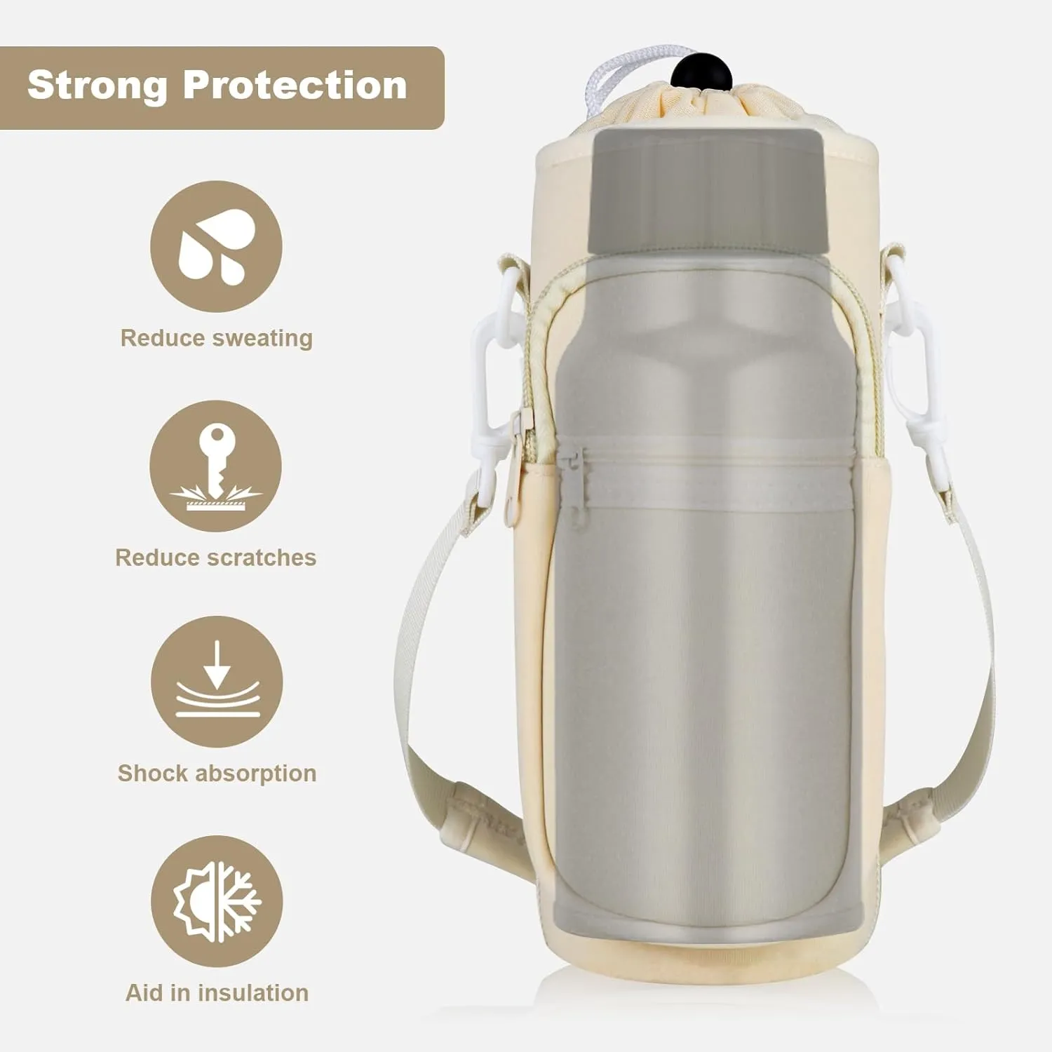Water Bottle Holder with Strap, Water Bottle Carrier Bag with Phone Pocket, Shoulder Hand Strap Insulated Neoprene 32/40 oz Water Bottle Sleeve for Walking Hiking Camping Gym