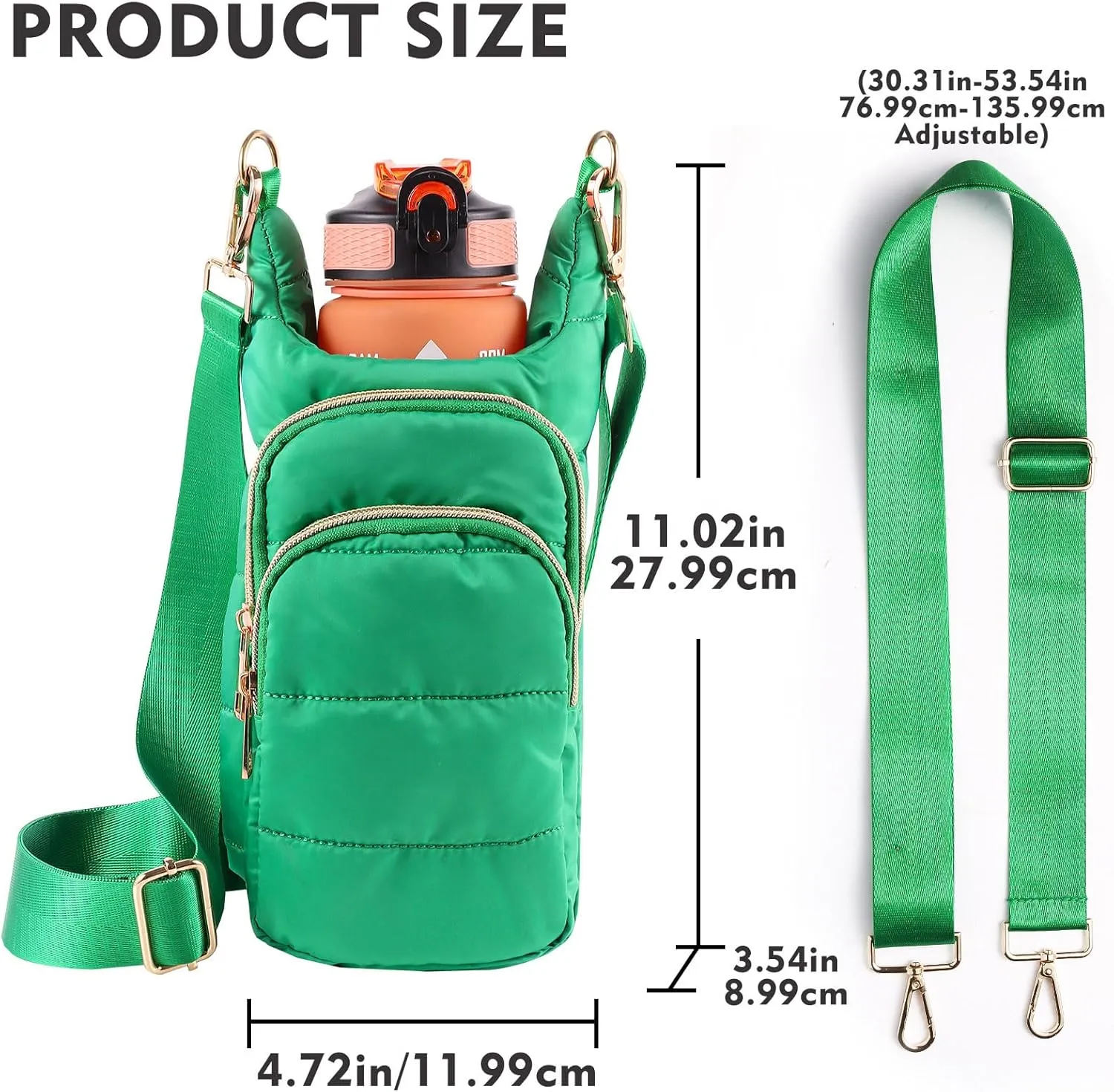 Water Bottle Holder with Strap Water Bottle Carrier Bag with Strap Quilted Puffer Hydrobag Sling Purse Crossbody Bags for Women Walking Hiking Cycling