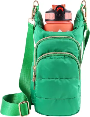 Water Bottle Holder with Strap Water Bottle Carrier Bag with Strap Quilted Puffer Hydrobag Sling Purse Crossbody Bags for Women Walking Hiking Cycling