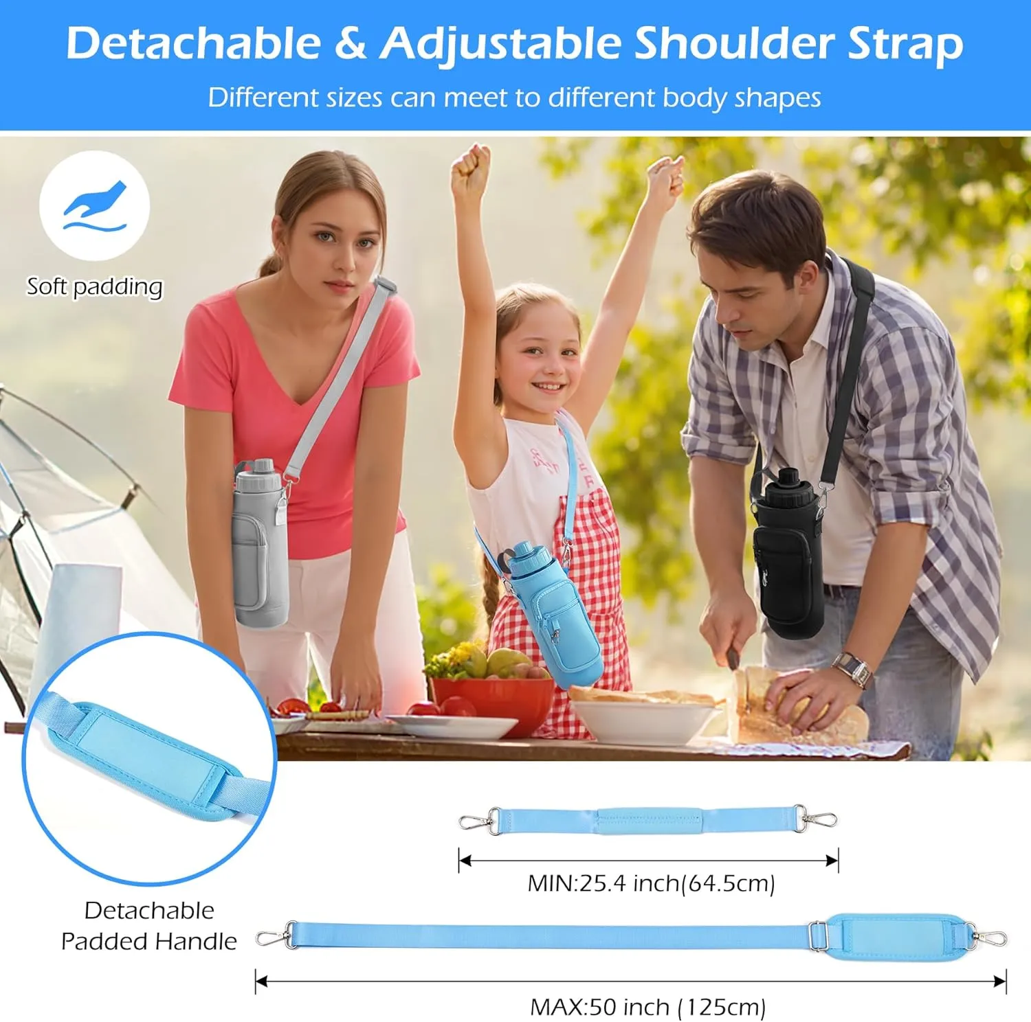 Water Bottle Holder with Strap,Water Bottle Bag,32/40 oz Large Capacity,Adjustable Shoulder Hand Strap,2 Phone Pocket Water Bottle Holder,Water Bottle Accessories for Camping Running Walking