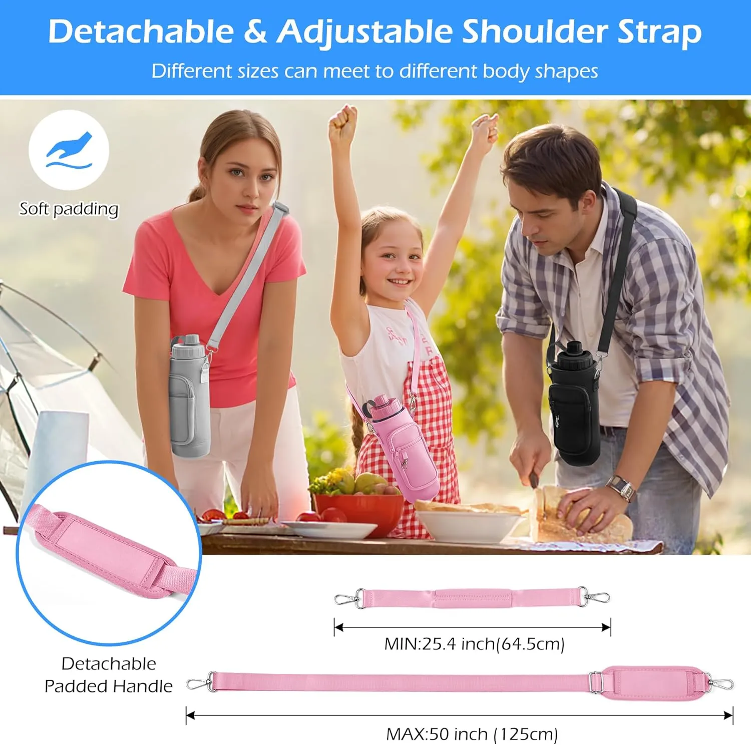 Water Bottle Holder with Strap,Water Bottle Bag,32/40 oz Large Capacity,Adjustable Shoulder Hand Strap,2 Phone Pocket Water Bottle Holder,Water Bottle Accessories for Camping Running Walking