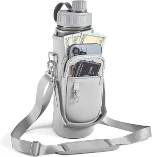 Water Bottle Holder with Strap,Water Bottle Bag,32/40 oz Large Capacity,Adjustable Shoulder Hand Strap,2 Phone Pocket Water Bottle Holder,Water Bottle Accessories for Camping Running Walking