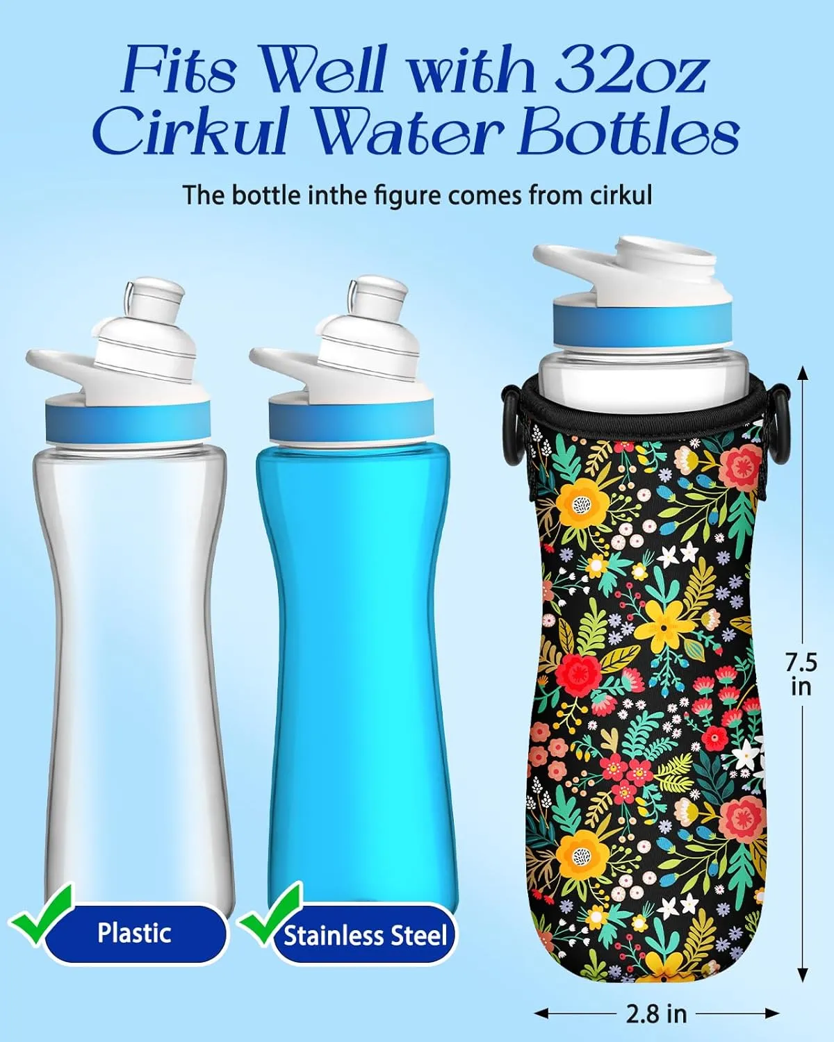 Water Bottle Sleeve for Cirkul 22 oz - Bottles Cover Holder Carrier Bag with Crossbody Shoulder Strap