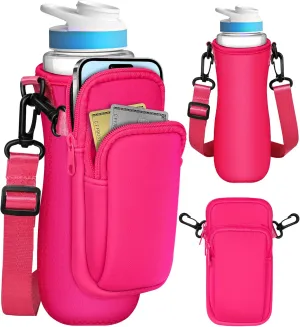 Water Bottle Sleeve with Pouch for Cirkul 22 oz - Crossbody Shoulder Strap Detachable Phone Purse with Bottles Cover Holder Carrier Bag
