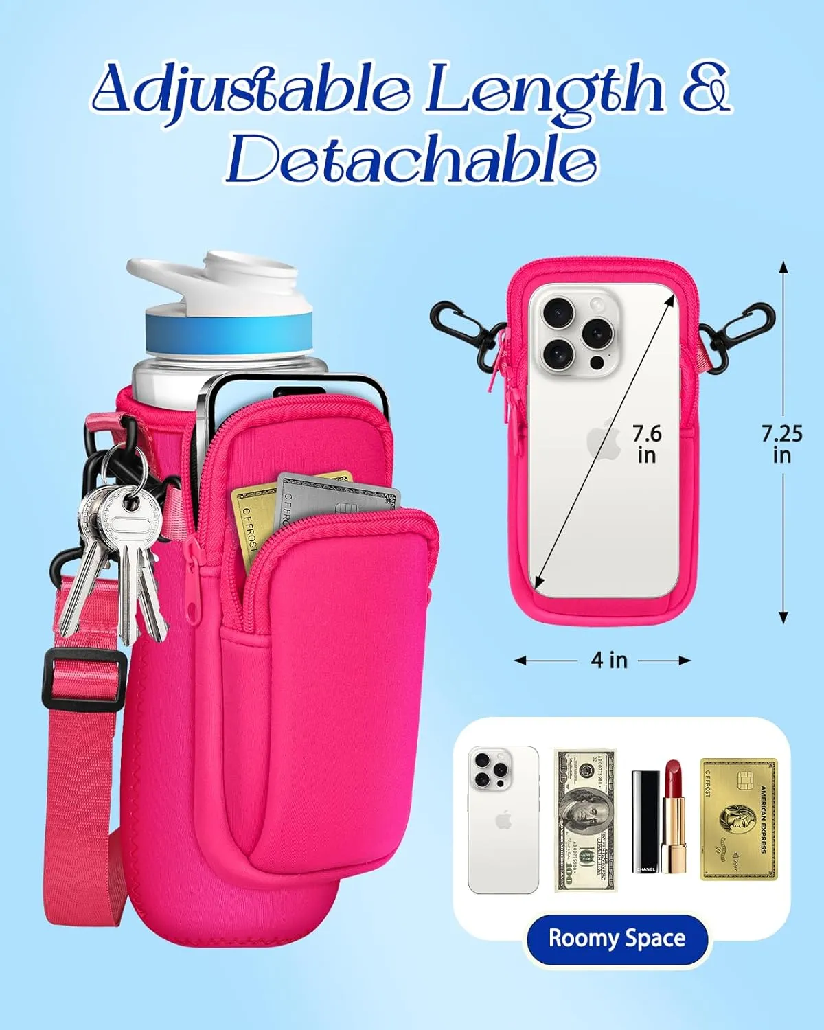 Water Bottle Sleeve with Pouch for Cirkul 22 oz - Crossbody Shoulder Strap Detachable Phone Purse with Bottles Cover Holder Carrier Bag