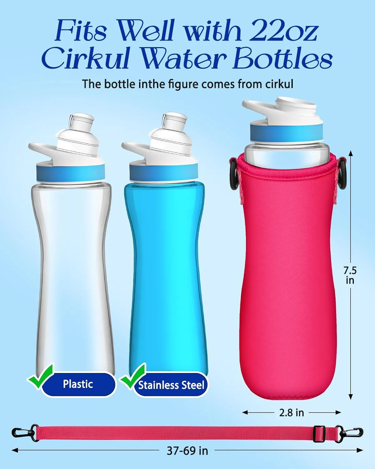 Water Bottle Sleeve with Pouch for Cirkul 22 oz - Crossbody Shoulder Strap Detachable Phone Purse with Bottles Cover Holder Carrier Bag