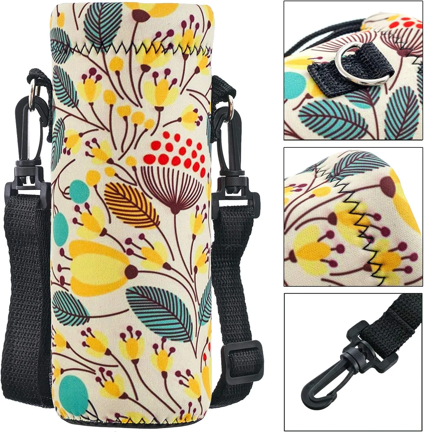Water Bottle Sling Case Bag Carrier Holder - 500ML 750ML 1000ML Neoprene Water Bottle Sleeve Cooler Cover Pouch with Adjustable Shoulder Strap for Men Women Travel Camping Walking Hiking Running