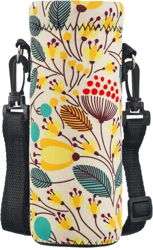 Water Bottle Sling Case Bag Carrier Holder - 500ML 750ML 1000ML Neoprene Water Bottle Sleeve Cooler Cover Pouch with Adjustable Shoulder Strap for Men Women Travel Camping Walking Hiking Running