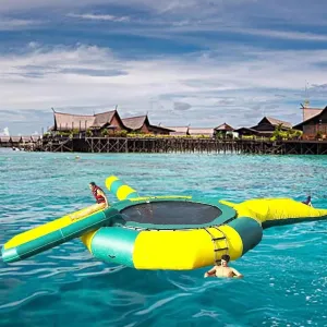 Water Inflatable Bouncing Swimming Platform, Inflatable Water Trampoline, Water Park Water Floating Toy with Slide Pontoon Jumping Bag,16FT/5M