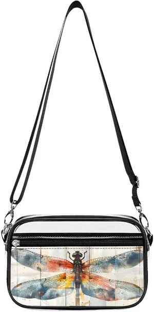 Watercolor Dragonfly Rustic Wood Style Vintage Insect Clear Bag PVC Clear Crossbody Purse Bag Transparent Shoulder Handbag with Adjustable Strap