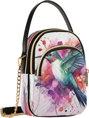 Watercolor Hummingbird Crossbody Bags for Women Hand Bag Small Sling Shoulder Travel Bag Phone Wallet Mini Purse