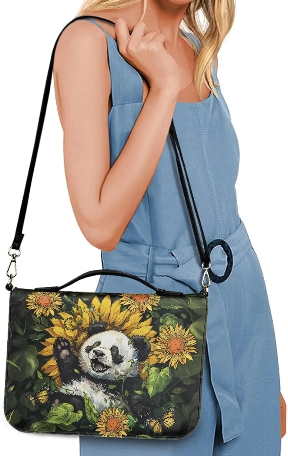 Waterproof Bible Case Bible Covers for Women Crossbody Bag Bible Protective with Handle and Zippered Journal Case,Cute Panda,L
