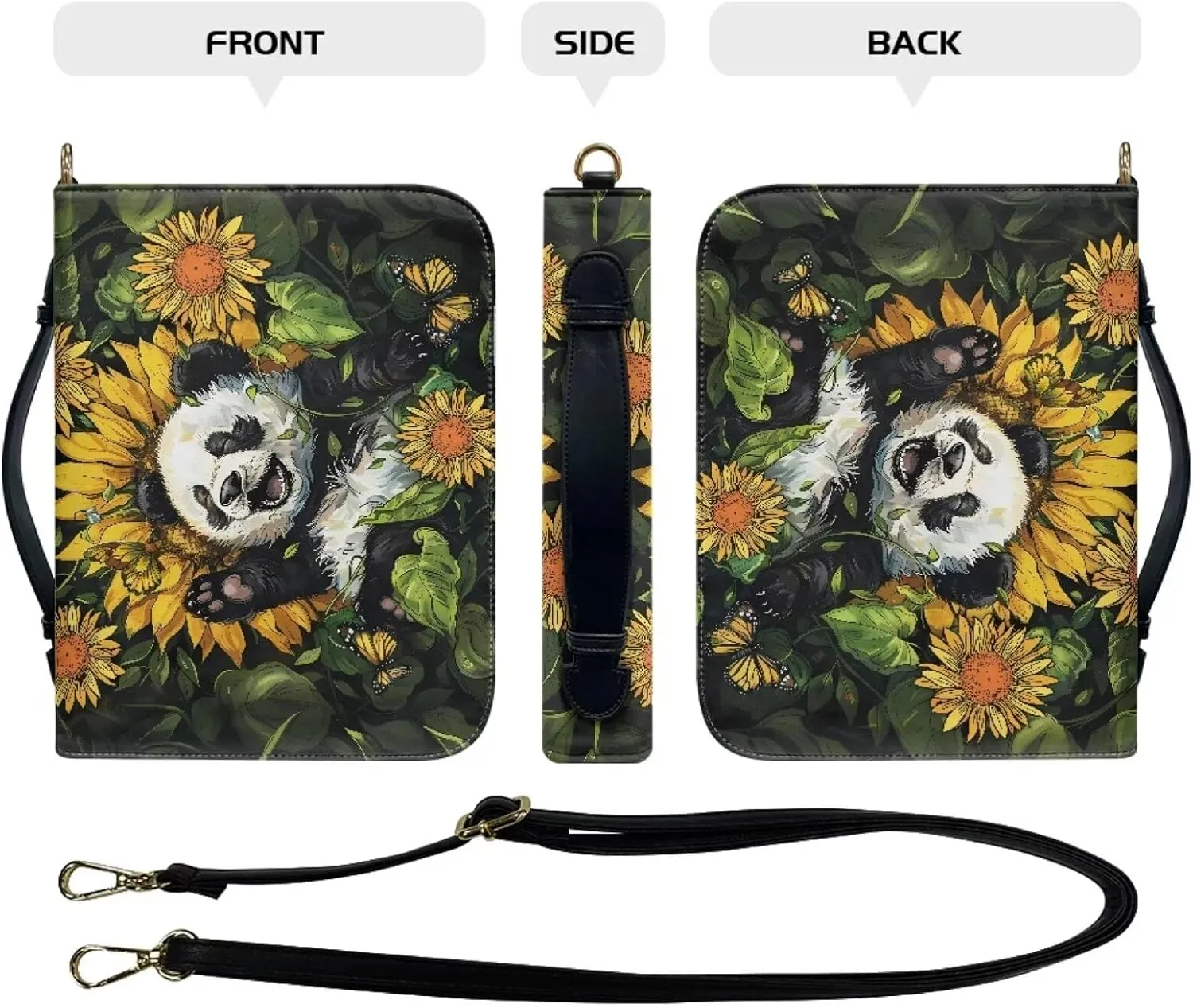 Waterproof Bible Case Bible Covers for Women Crossbody Bag Bible Protective with Handle and Zippered Journal Case,Cute Panda,L