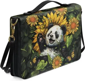 Waterproof Bible Case Bible Covers for Women Crossbody Bag Bible Protective with Handle and Zippered Journal Case,Cute Panda,L