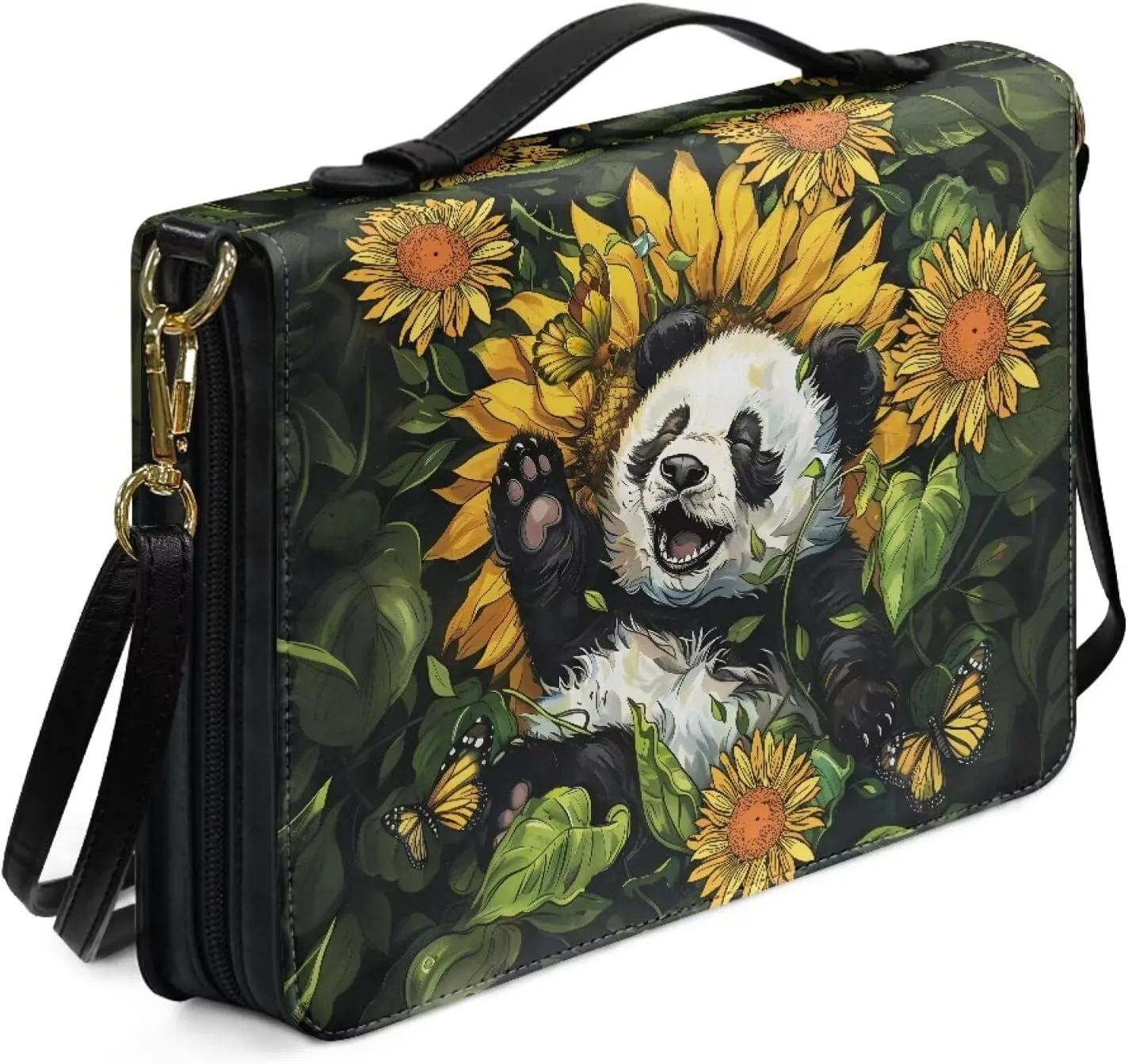 Waterproof Bible Case Bible Covers for Women Crossbody Bag Bible Protective with Handle and Zippered Journal Case,Cute Panda,L