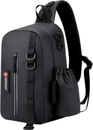 Waterproof Fishing Backpack Tackle Storage Bag With Rod and Cup Holder Lightweight Sling Gear Pack for Outdoor Adventures Black