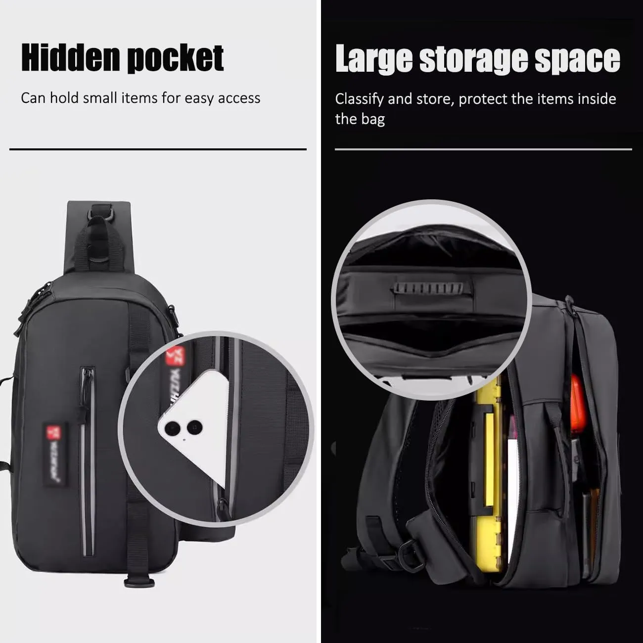 Waterproof Fishing Backpack Tackle Storage Bag With Rod and Cup Holder Lightweight Sling Gear Pack for Outdoor Adventures Black