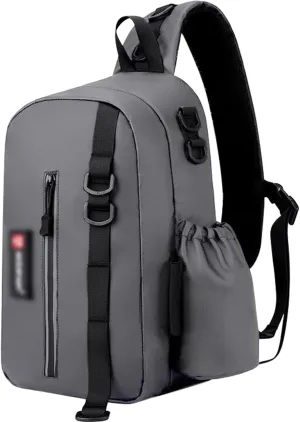 Waterproof Fishing Backpack Tackle Storage Bag With Rod and Cup Holder Lightweight Sling Gear Pack for Outdoor Adventures Gray