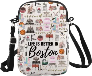 WCGXKO Boston Gift Life Is Better in Boston Crossbody Bag Boston Souvenir Gift Boston Massachusetts Travel Gift