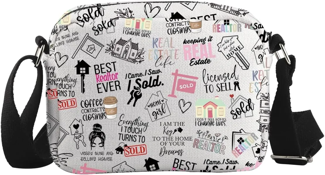 WCGXKO Novelty Realtor Gift Realtor Sayings Real Estate Life Quotes Canvas Crossbody Bag