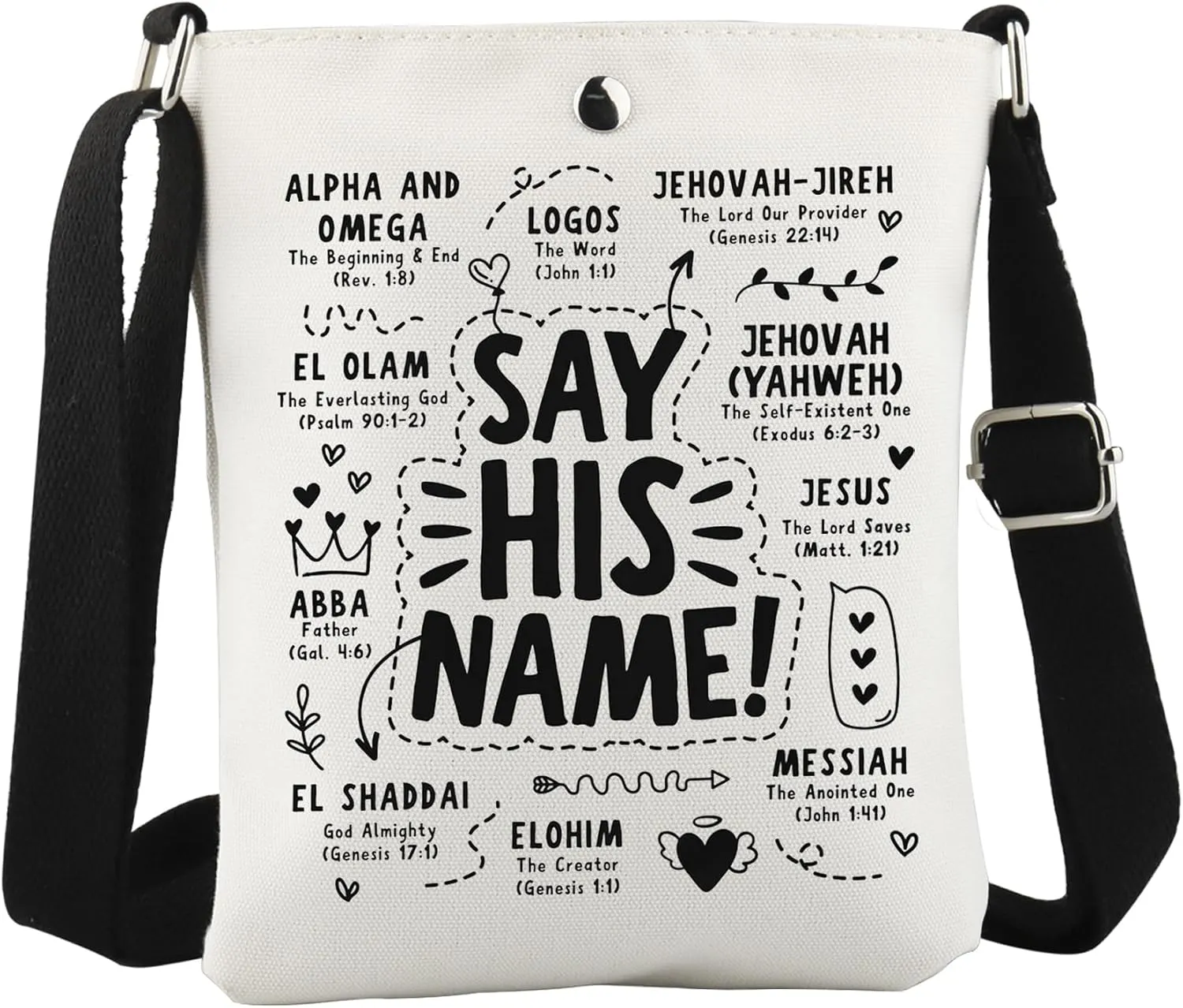 WCGXKO Say His Name Crossbody Bag Name of God Gift Bible Affirmations Gift Yahweh YHWH Gift Retro Christian Gift